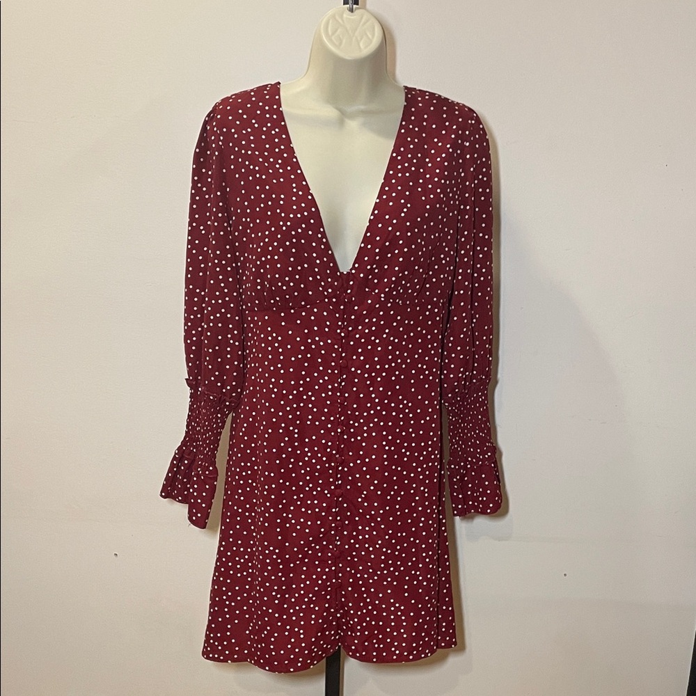 Chic Burgundy Polka Dot Long Sleeve Dress